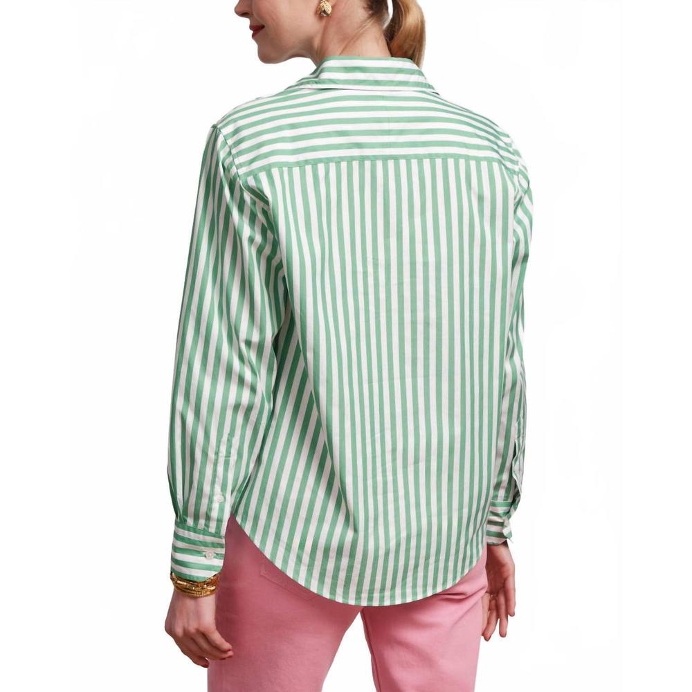 NEW FRANCES VALENTINE perfect button down top in green stripe - Picture 3 of 6